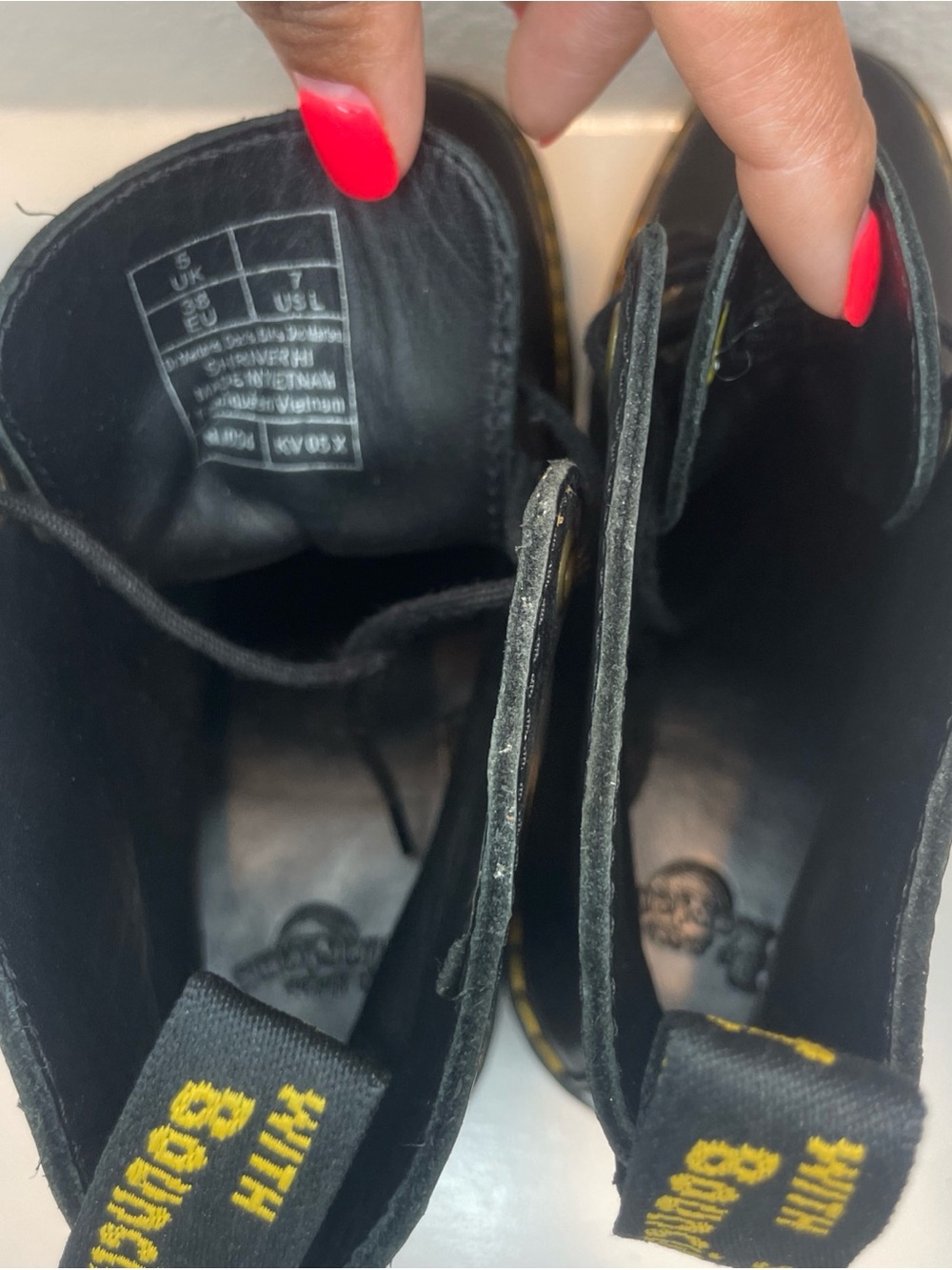 Dr. Martens Black Leather Platform Lace-Up Boots with Yellow Stitching - Picture 8 of 10
